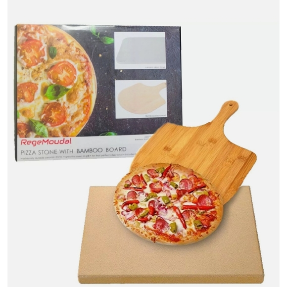Pizza Stone for Oven and Grill, 1 5"x1 2" & Bamboo Pizza Board Durable and Safe - Picture 5 of 5